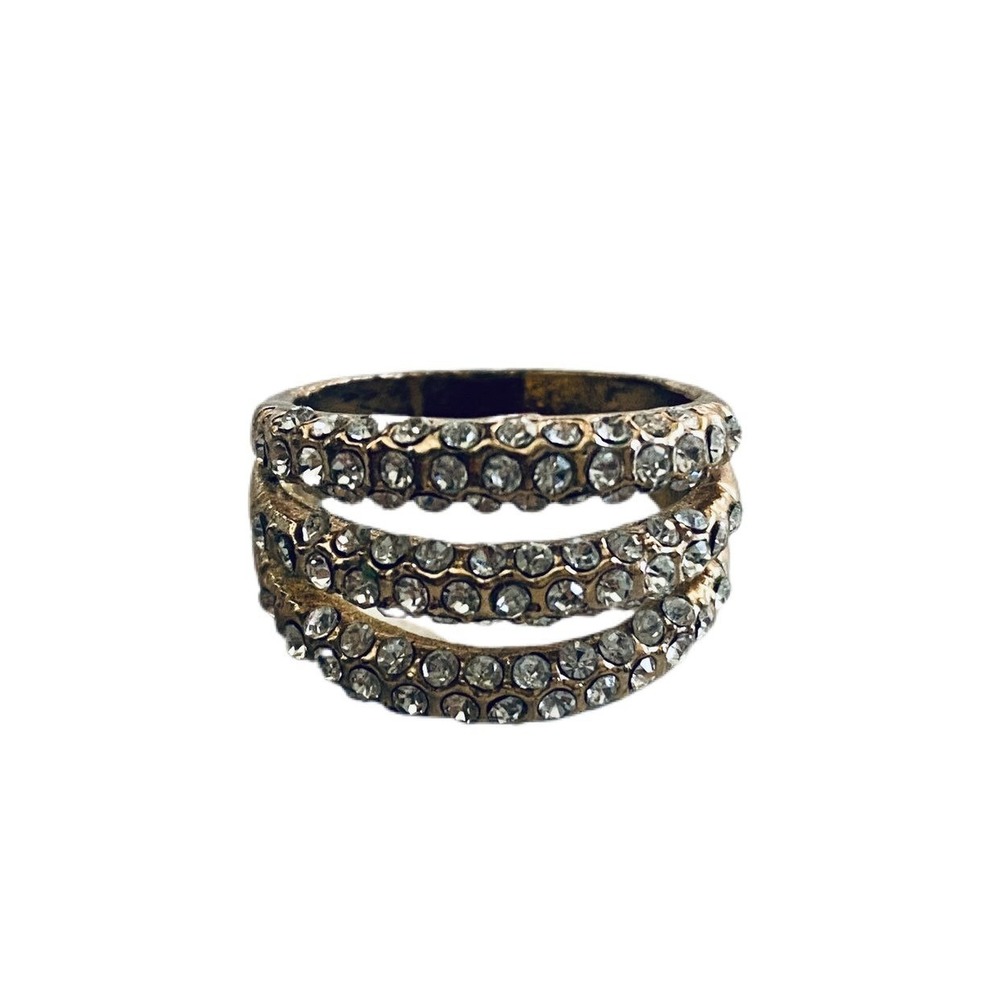 Vintage style gold plated clear‎ rhinestone ring size 8